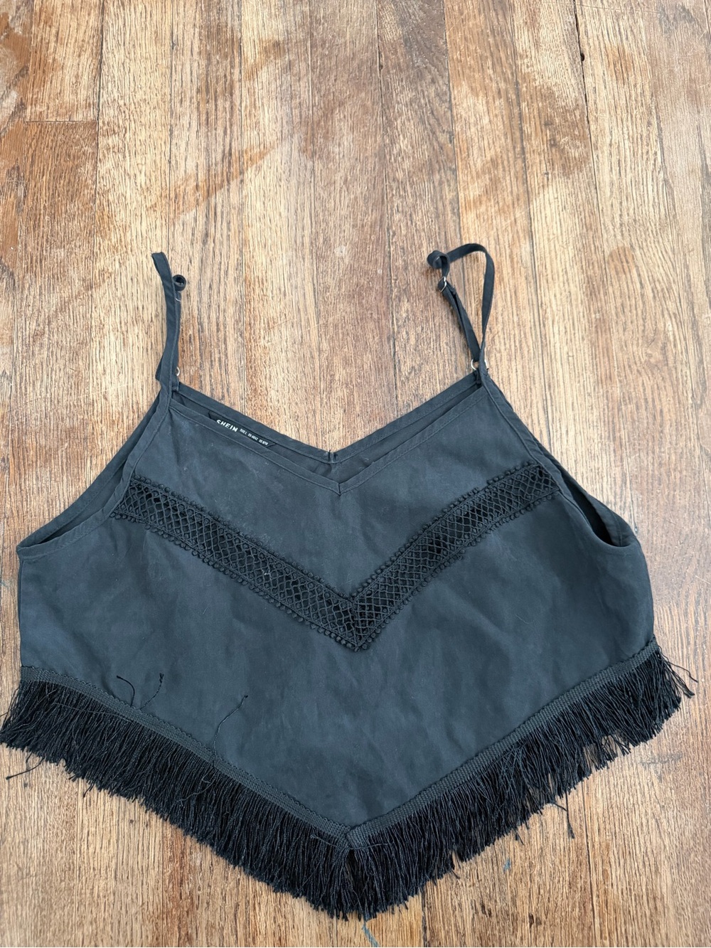SHEIN Black Crochet-Trim Fringe Cami